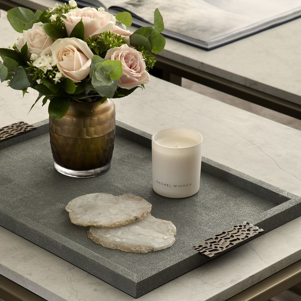 Herringbone Shagreen Serving Trays - Midnight Large