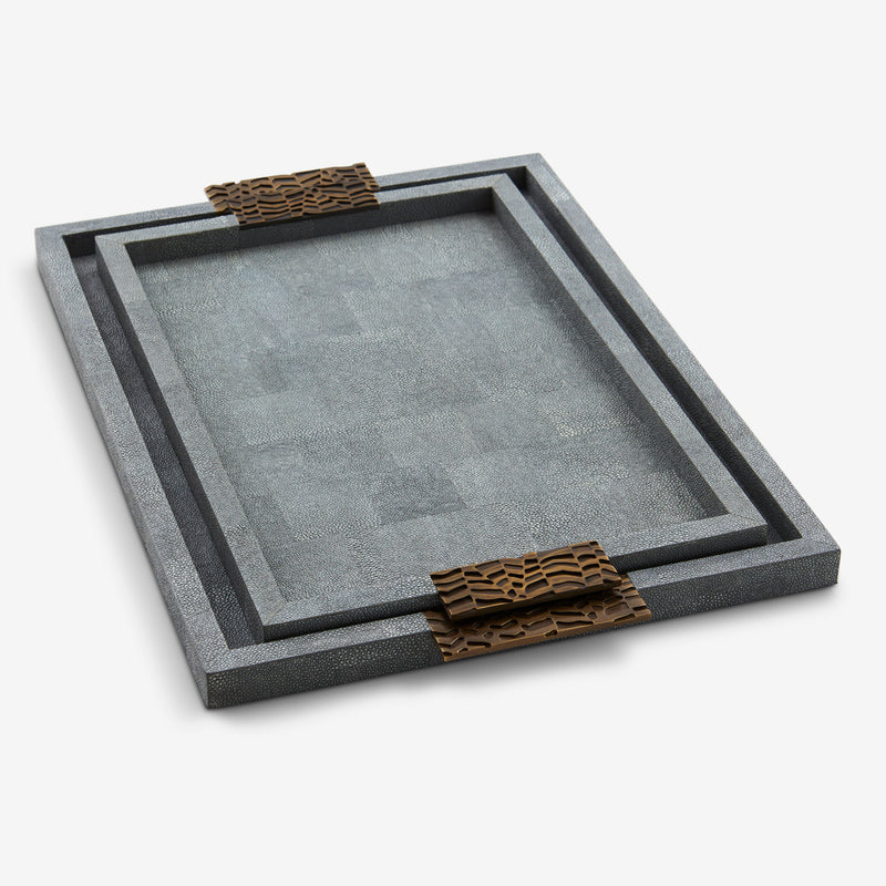 Herringbone Shagreen Serving Trays - Midnight Large