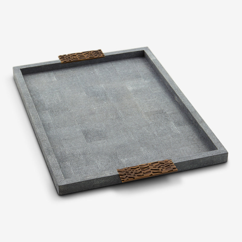 Herringbone Shagreen Serving Trays - Midnight Large