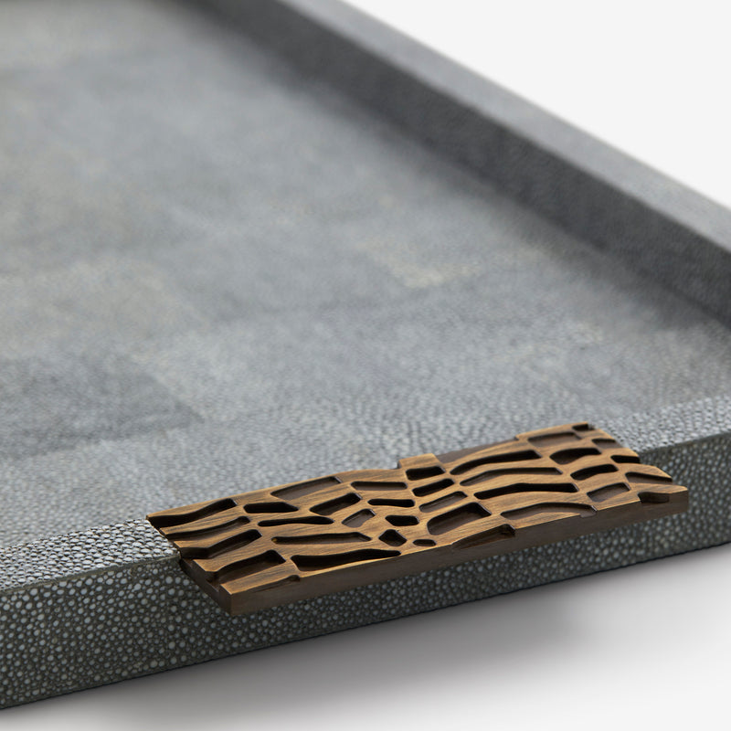 Herringbone Shagreen Serving Trays - Midnight Large