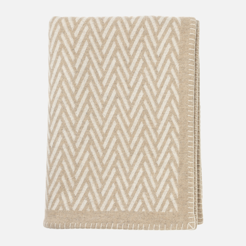 Herringbone Jacquard Throw - Natural & White