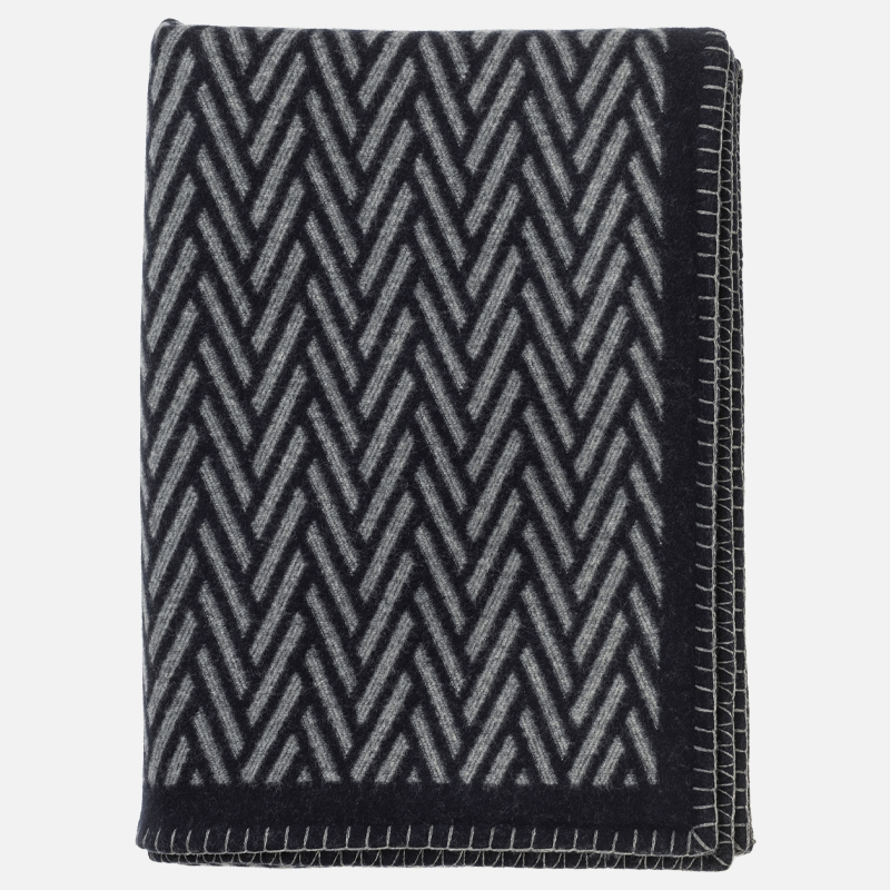 Herringbone Jacquard Throw - Navy & Grey