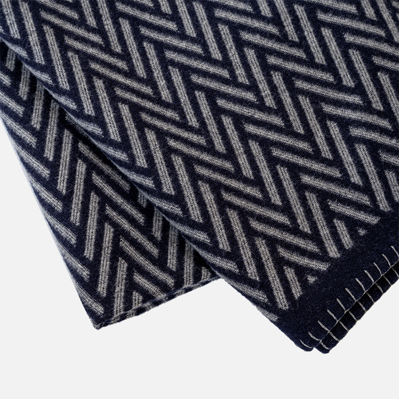 Herringbone Jacquard Throw - Navy & Grey