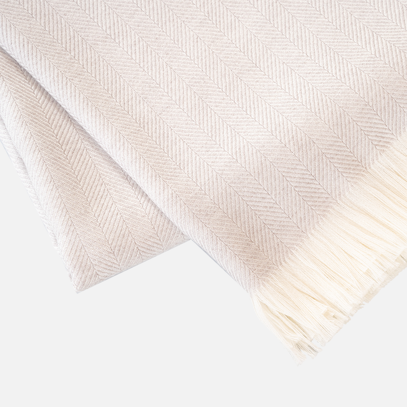 Herringbone Merino Throw - Silver Birch